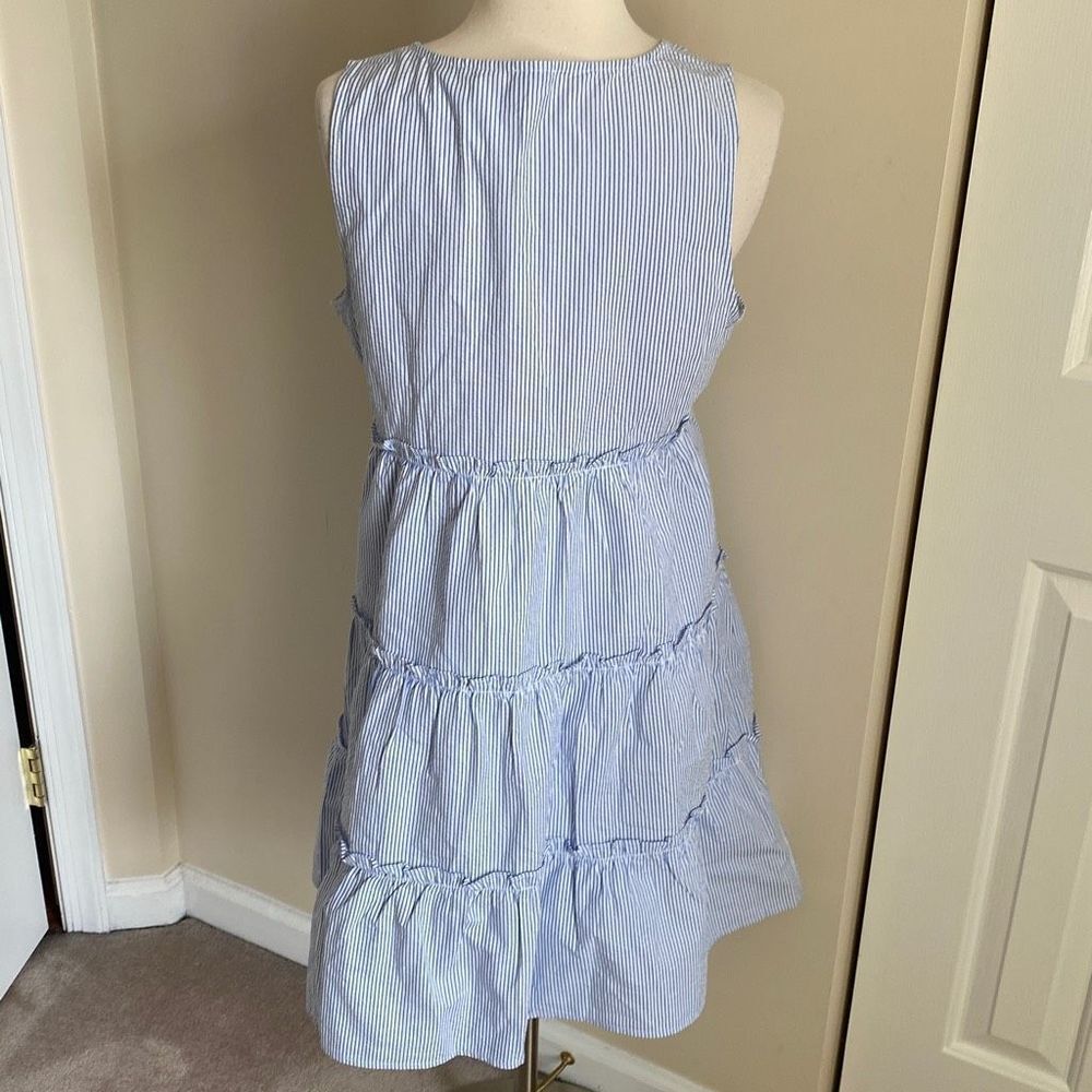J. Crew Factory Seersucker ruffle mini dress Blue White Size 6 NWT - Picture 7 of 10